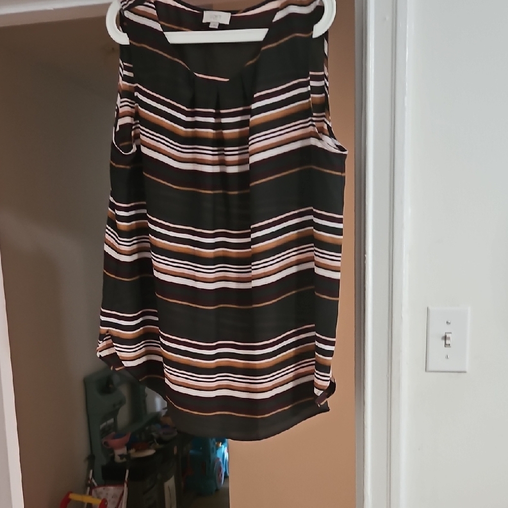 LOFT Grey And White Sleeveless Tank Top Striped